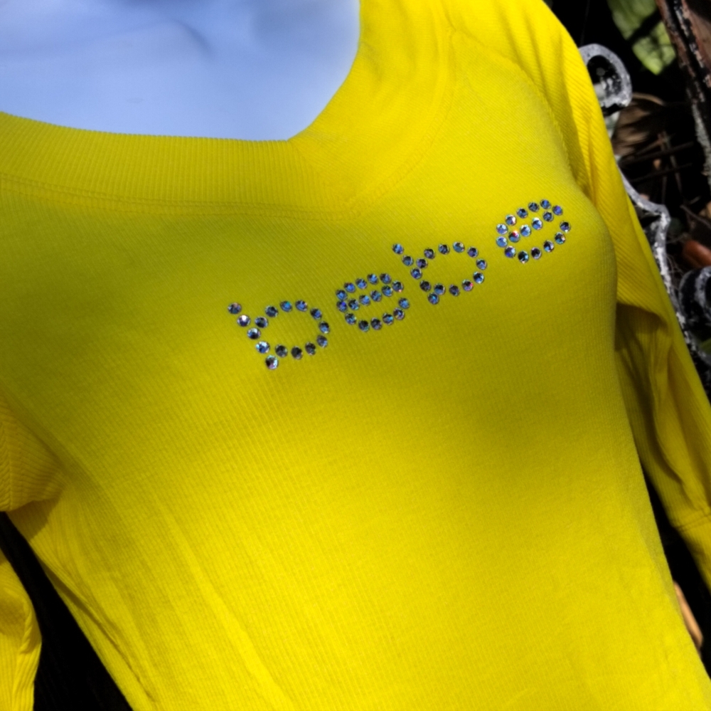 Bebe Sexy yellow 3/4 length sleeve t-shirt M/L